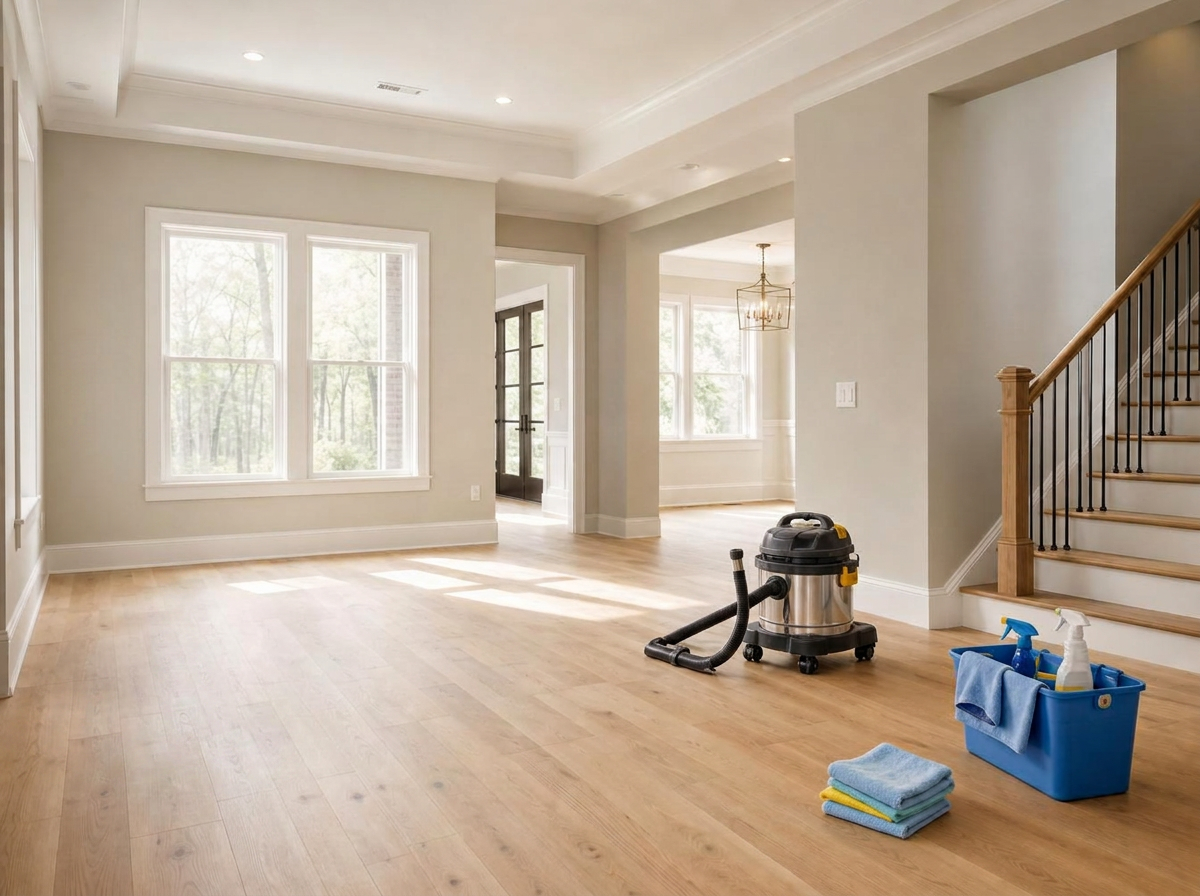 Professional post-construction cleaning of a finished interior